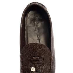 Louis Vuitton Brown Leather Logo Bow Slip On Loafers Size 44