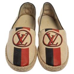 Pre Owned Louis Vuitton Beige Canvas Espadrille Slip On Loafers Size 41
