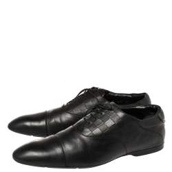 مملوكة مسبقًا حذاء أوكسفوردز لوي فيتون جلد دامييه أسود منقوش برباط مقاس 45