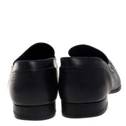 Louis Vuitton Black Leather Logo Perforated Slip On Loafers Size 40