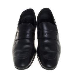 Louis Vuitton Black Leather Logo Perforated Slip On Loafers Size 40