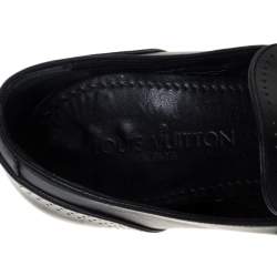 Louis Vuitton Black Leather Logo Perforated Slip On Loafers Size 40