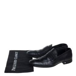 Louis Vuitton Black Leather Logo Perforated Slip On Loafers Size 40