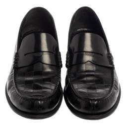 Louis Vuitton Black Leather Damier Embossed Santiago Loafers Size 41
