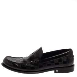 Louis Vuitton Black Leather Damier Embossed Santiago Loafers Size 41