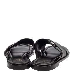 Pre Owned حذاء سلايد فلات لوي فيتون جلد أسود فوش بسيور متعاكسة مقاس 43