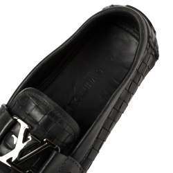 مملوكة مسبقًا Louis Vuitton Navy Blue Woven Leather Monte Carlo Loafers Size 42