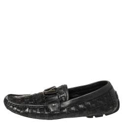 مملوكة مسبقًا Louis Vuitton Navy Blue Woven Leather Monte Carlo Loafers Size 42