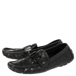 مملوكة مسبقًا Louis Vuitton Navy Blue Woven Leather Monte Carlo Loafers Size 42