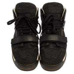 Pre Owned Louis Vuitton Black Leather And Mesh Trailblazer High Top Sneakers Size 41.5
