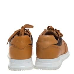 Pre Owned Louis Vuitton Tan/Brown Monogram Canvas And Leather Run Away Sneakers Size 41.5