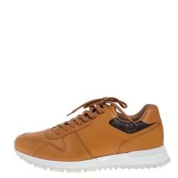 Pre Owned Louis Vuitton Tan/Brown Monogram Canvas And Leather Run Away Sneakers Size 41.5