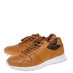 Pre Owned Louis Vuitton Tan/Brown Monogram Canvas And Leather Run Away Sneakers Size 41.5