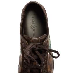 Pre Owned Louis Vuitton Brown Suede And Damier Ebene Punchy Ace Low Top Sneakers Size 41