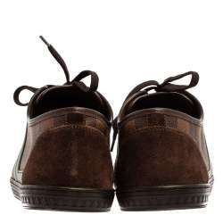 Pre Owned Louis Vuitton Brown Suede And Damier Ebene Punchy Ace Low Top Sneakers Size 41
