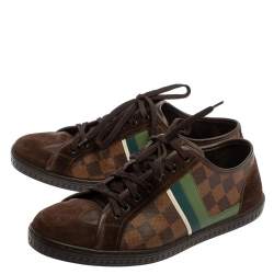 Pre Owned Louis Vuitton Brown Suede And Damier Ebene Punchy Ace Low Top Sneakers Size 41