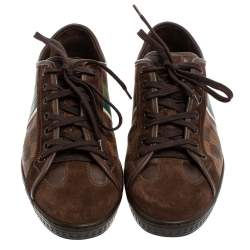 Pre Owned Louis Vuitton Brown Suede And Damier Ebene Punchy Ace Low Top Sneakers Size 41
