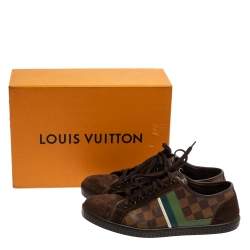 Pre Owned Louis Vuitton Brown Suede And Damier Ebene Punchy Ace Low Top Sneakers Size 41