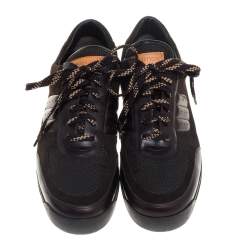 Pre Owned Louis Vuitton Dark Brown Mesh Suede and Leather Low Top Sneakers Size 43.5