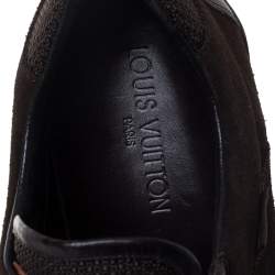 Pre Owned Louis Vuitton Dark Brown Mesh Suede and Leather Low Top Sneakers Size 43.5