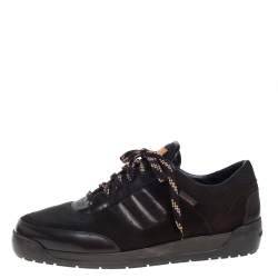 Pre Owned Louis Vuitton Dark Brown Mesh Suede and Leather Low Top Sneakers Size 43.5