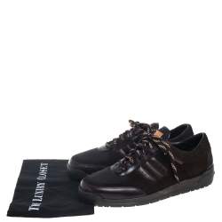 Pre Owned Louis Vuitton Dark Brown Mesh Suede and Leather Low Top Sneakers Size 43.5