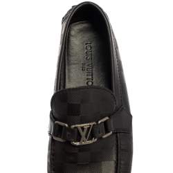 Pre Owned Louis Vuitton Black Leather Damier Infini Hockenheim Slip On Loafers Size 43
