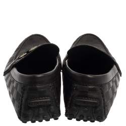 Pre Owned Louis Vuitton Black Leather Damier Infini Hockenheim Slip On Loafers Size 43