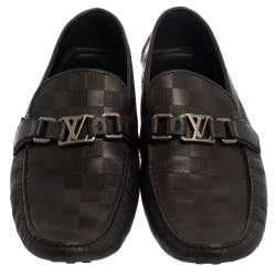 Pre Owned Louis Vuitton Black Leather Damier Infini Hockenheim Slip On Loafers Size 43