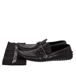 Pre Owned Louis Vuitton Black Leather Damier Infini Hockenheim Slip On Loafers Size 43