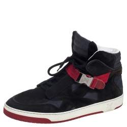 Pre Owned Louis Vuitton Black/Grey Suede And Nylon Slipstream Sneakers Size 40.5