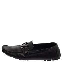 Pre Owned Louis Vuitton Black Leather Monte Carlo Slip On Loafers Size 44