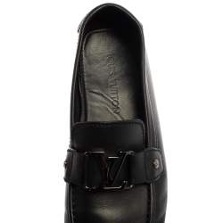 Pre Owned Louis Vuitton Black Leather Monte Carlo Slip On Loafers Size 44