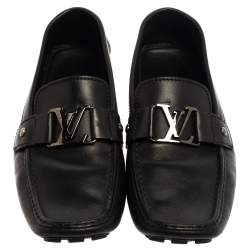 Pre Owned Louis Vuitton Black Leather Monte Carlo Slip On Loafers Size 44