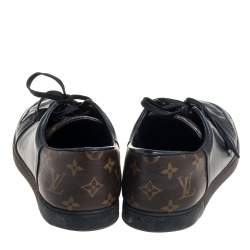 Pre Owned Louis Vuitton Black Leather And Monogram Canvas Line Up Low Top Sneakers Size 43