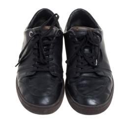 Pre Owned Louis Vuitton Black Leather And Monogram Canvas Line Up Low Top Sneakers Size 43