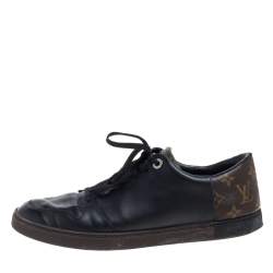 Pre Owned Louis Vuitton Black Leather And Monogram Canvas Line Up Low Top Sneakers Size 43