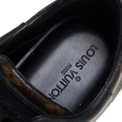 Pre Owned Louis Vuitton Black Leather And Monogram Canvas Line Up Low Top Sneakers Size 43
