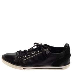 Pre Owned Louis Vuitton Black Damier Embossed Leather And Suede Low Top Sneakers Size 42.5