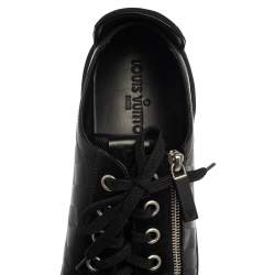 Pre Owned Louis Vuitton Black Damier Embossed Leather And Suede Low Top Sneakers Size 42.5