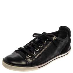 Pre Owned Louis Vuitton Black Damier Embossed Leather And Suede Low Top Sneakers Size 42.5