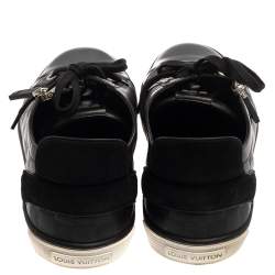 Pre Owned Louis Vuitton Black Damier Embossed Leather And Suede Low Top Sneakers Size 42.5