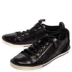 Pre Owned Louis Vuitton Black Damier Embossed Leather And Suede Low Top Sneakers Size 42.5