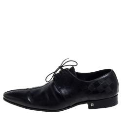 Pre Owned Louis Vuitton Black Damier Embossed Leather Lace Up Oxfords Size 42