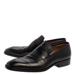 Pre Owned حذاء لوفرز لوي فيتون جلد أسود بالشعار مثقب سليب أون مقاس 40