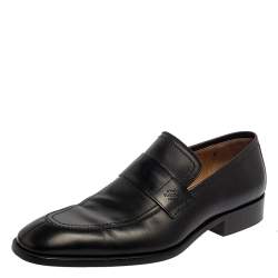 Pre Owned حذاء لوفرز لوي فيتون جلد أسود بالشعار مثقب سليب أون مقاس 40