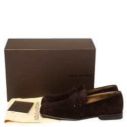 Pre Owned Louis Vuitton Vintage Brown Suede Slip On Loafers Size 43.5