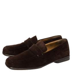 Pre Owned Louis Vuitton Vintage Brown Suede Slip On Loafers Size 43.5