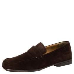 Pre Owned Louis Vuitton Vintage Brown Suede Slip On Loafers Size 43.5