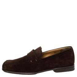 Pre Owned Louis Vuitton Vintage Brown Suede Slip On Loafers Size 43.5